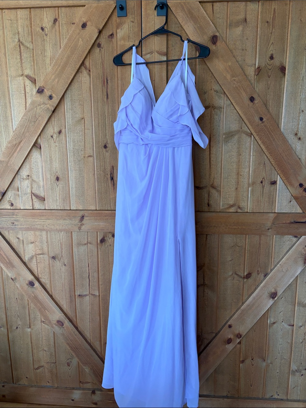 Lavender Ruffle-Detail Spaghetti Strap Maxi Dress